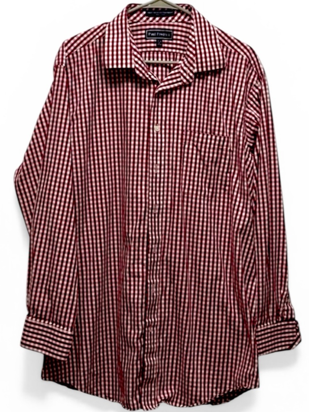 Paul Fredrick Red Gingham Dress Shirt 17 34 Mens Cotton Button Down